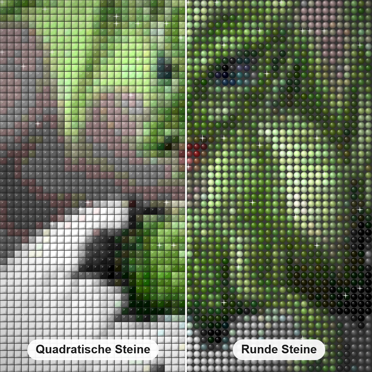 Drachen schlüpfen Diamond Painting Nahaufnahme mit quadratischen und runden Steinen
