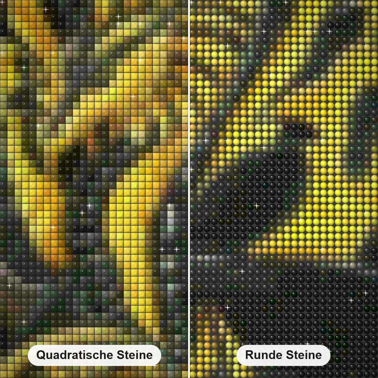Drachenschmetterling Diamond Painting Nahaufnahme mit quadratischen und runden Steinen