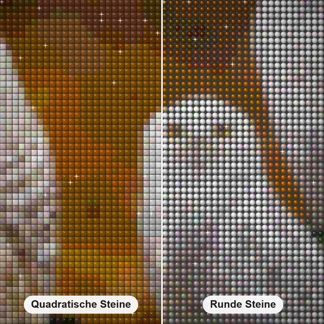Drei atemberaubende weiße Eulen Diamond Painting Nahaufnahme mit quadratischen und runden Steinen