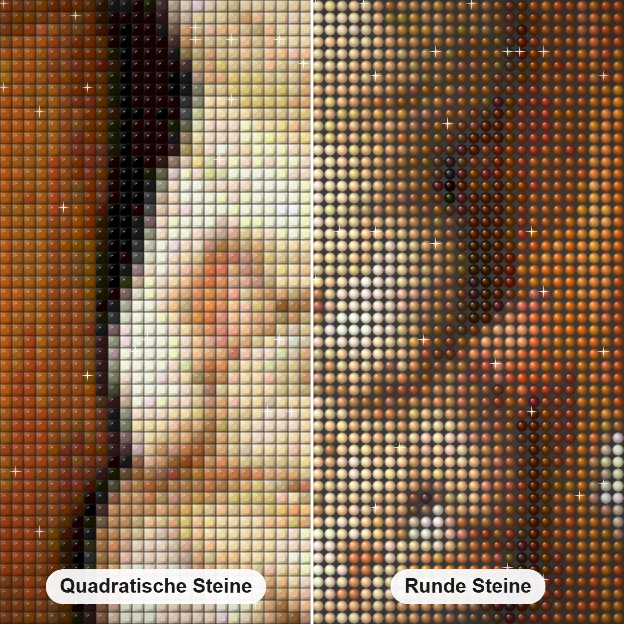 Drillinge Katzen Diamond Painting Nahaufnahme mit quadratischen und runden Steinen