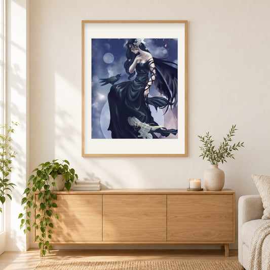 Dunkle Fee als gerahmtes Diamond Painting im Wohnzimmer