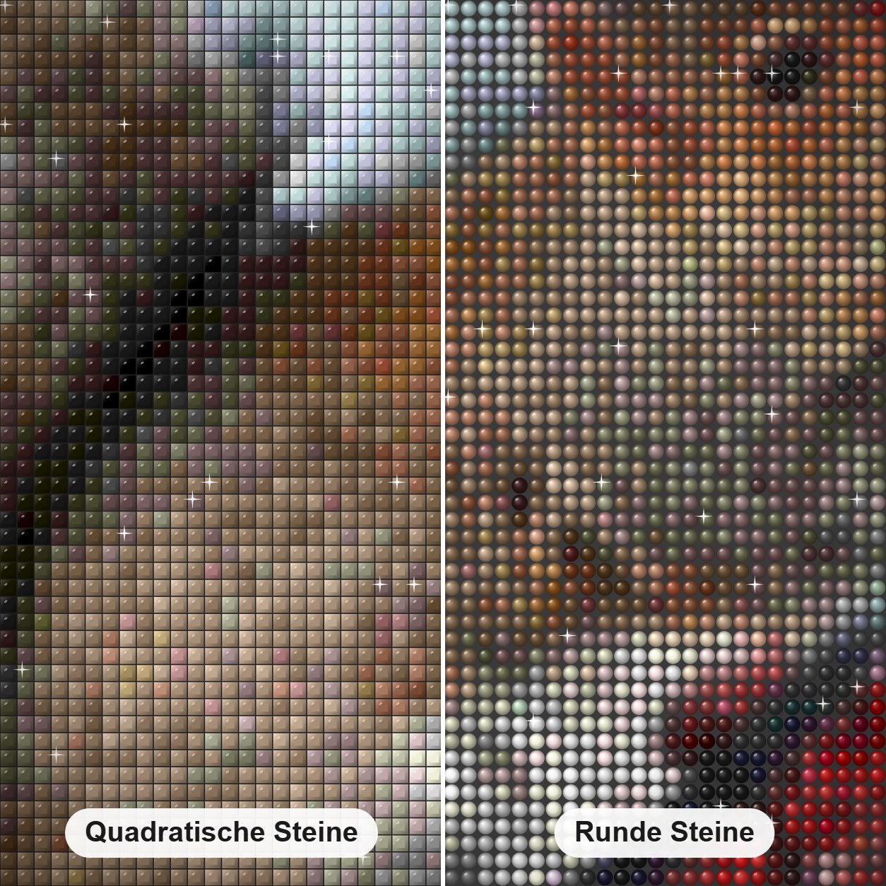 Eichhörnchen auf Baum Diamond Painting Nahaufnahme mit quadratischen und runden Steinen