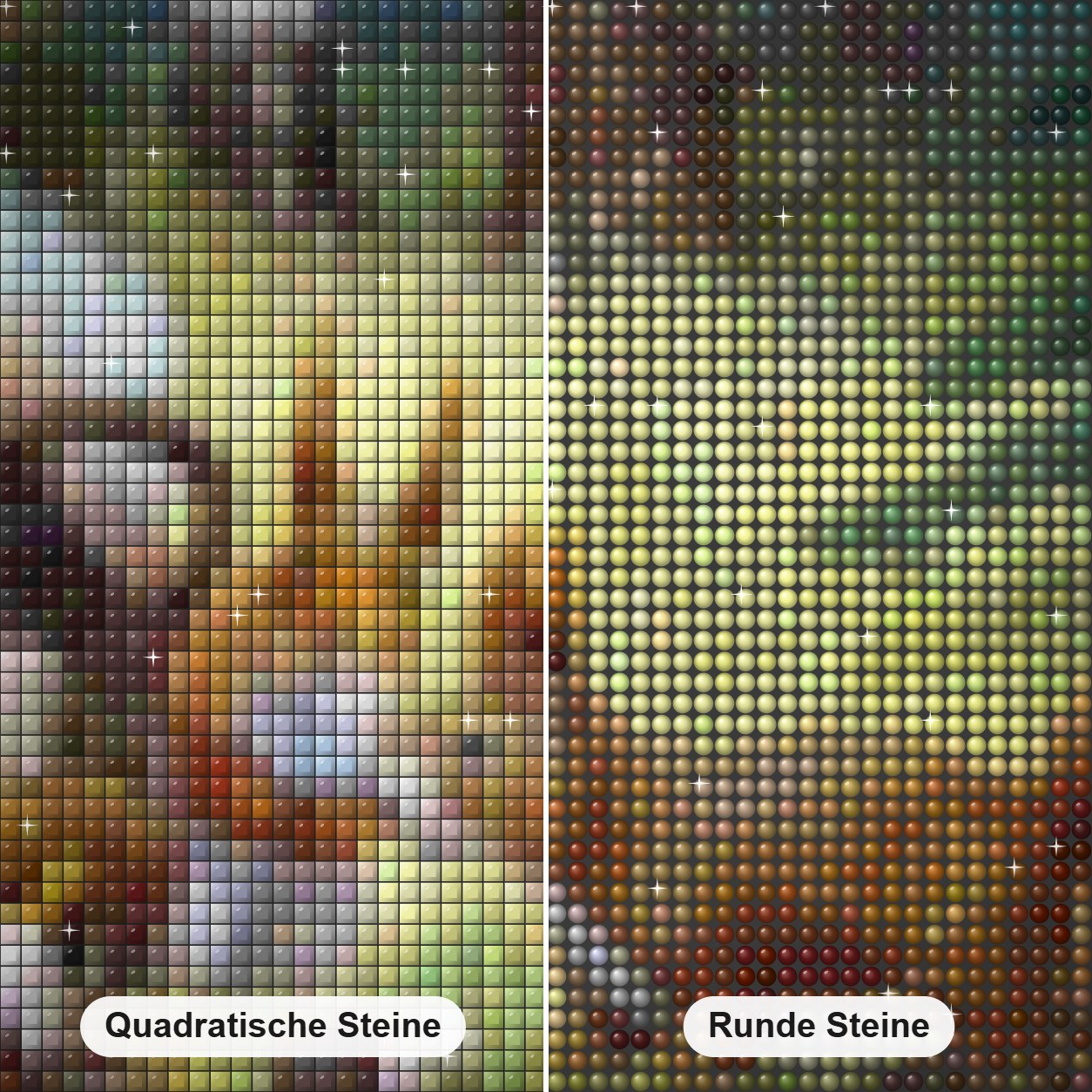 Eichhörnchen im Wald Diamond Painting Nahaufnahme mit quadratischen und runden Steinen
