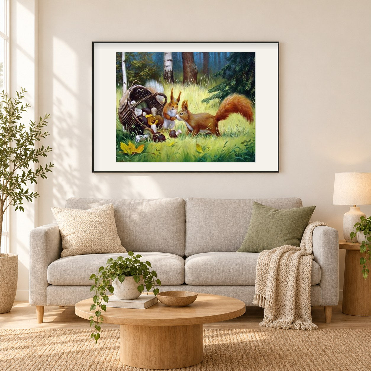 Eichhörnchen im Wald als gerahmtes Diamond Painting im Wohnzimmer