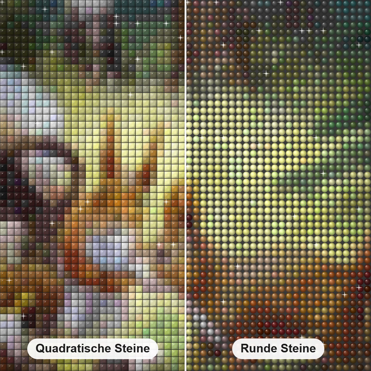 Eichhörnchen Paar Diamond Painting Nahaufnahme mit quadratischen und runden Steinen