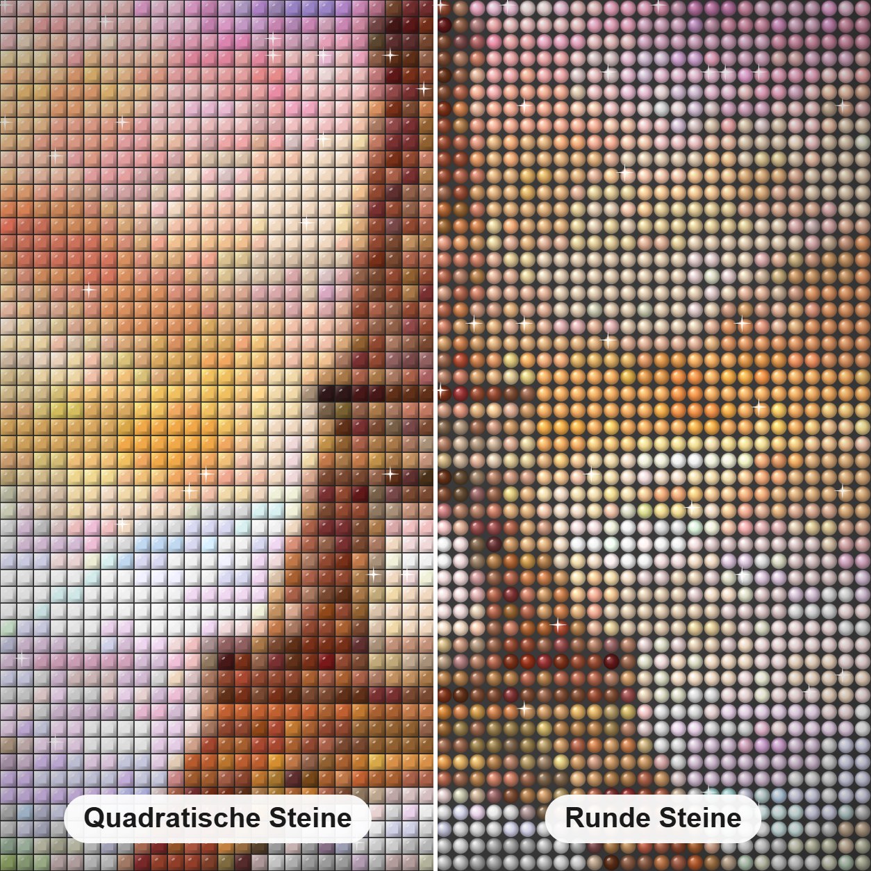 Eiffelturm & Wasserfontänen Diamond Painting Nahaufnahme mit quadratischen und runden Steinen