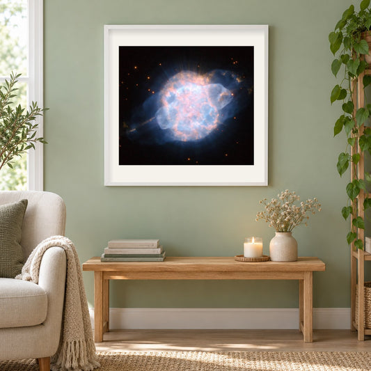 Ein durchdringendes himmlisches Auge starrt Hubble an als gerahmtes Diamond Painting im Wohnzimmer