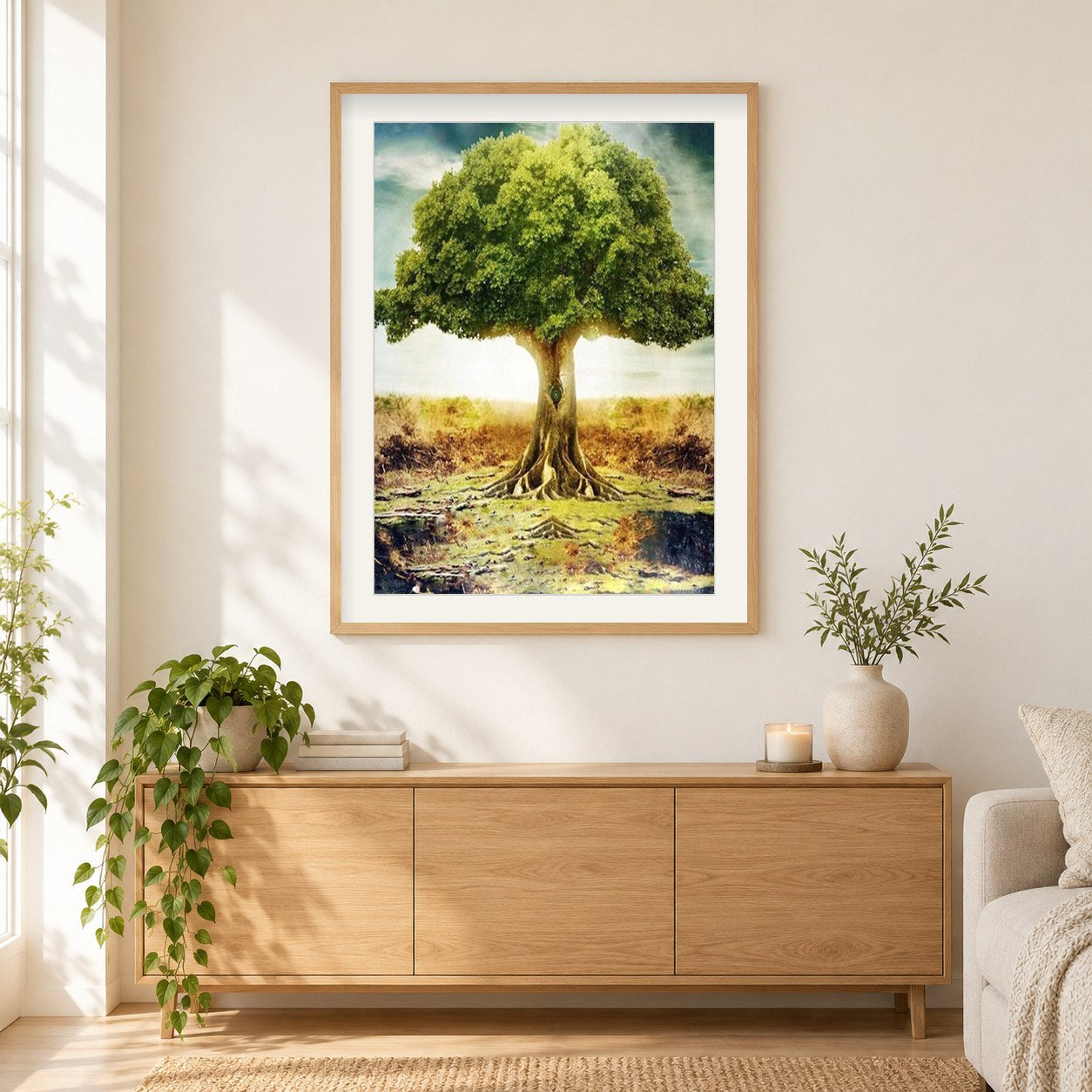 einsame Baum als gerahmtes Diamond Painting im Wohnzimmer