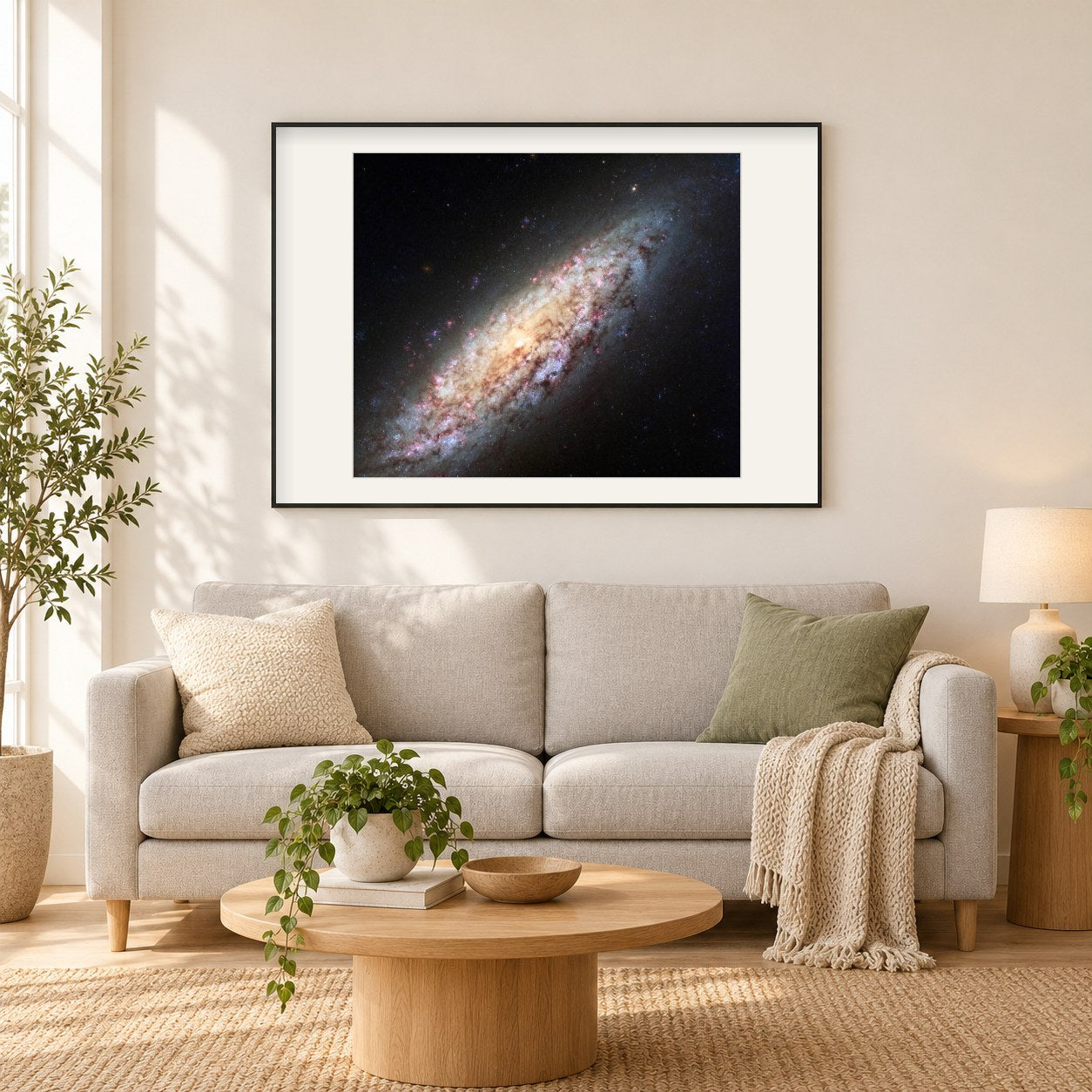 Einsame Galaxie im Weltraum verloren als gerahmtes Diamond Painting im Wohnzimmer