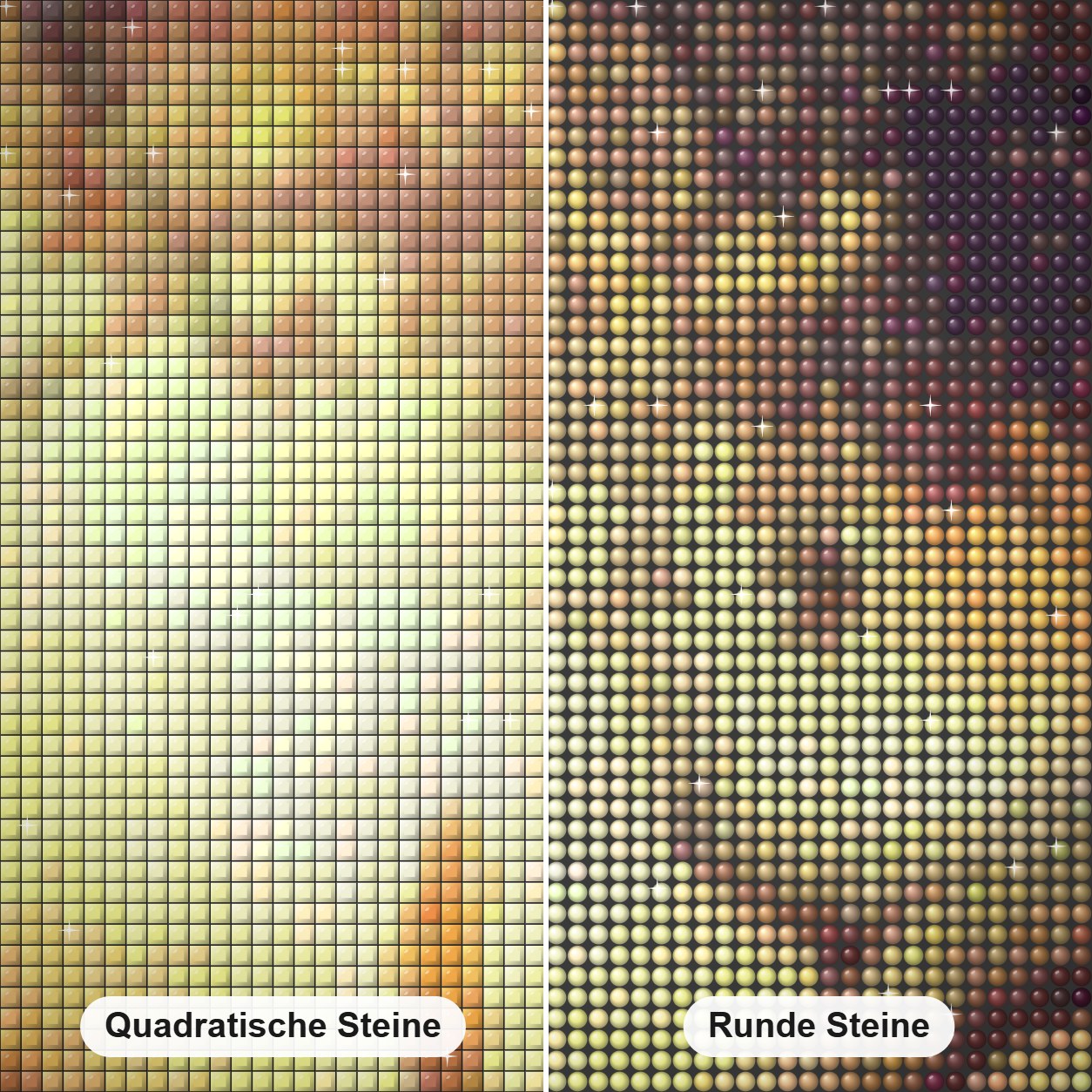 Einsames Mädchen unter dem Baum Diamond Painting Nahaufnahme mit quadratischen und runden Steinen