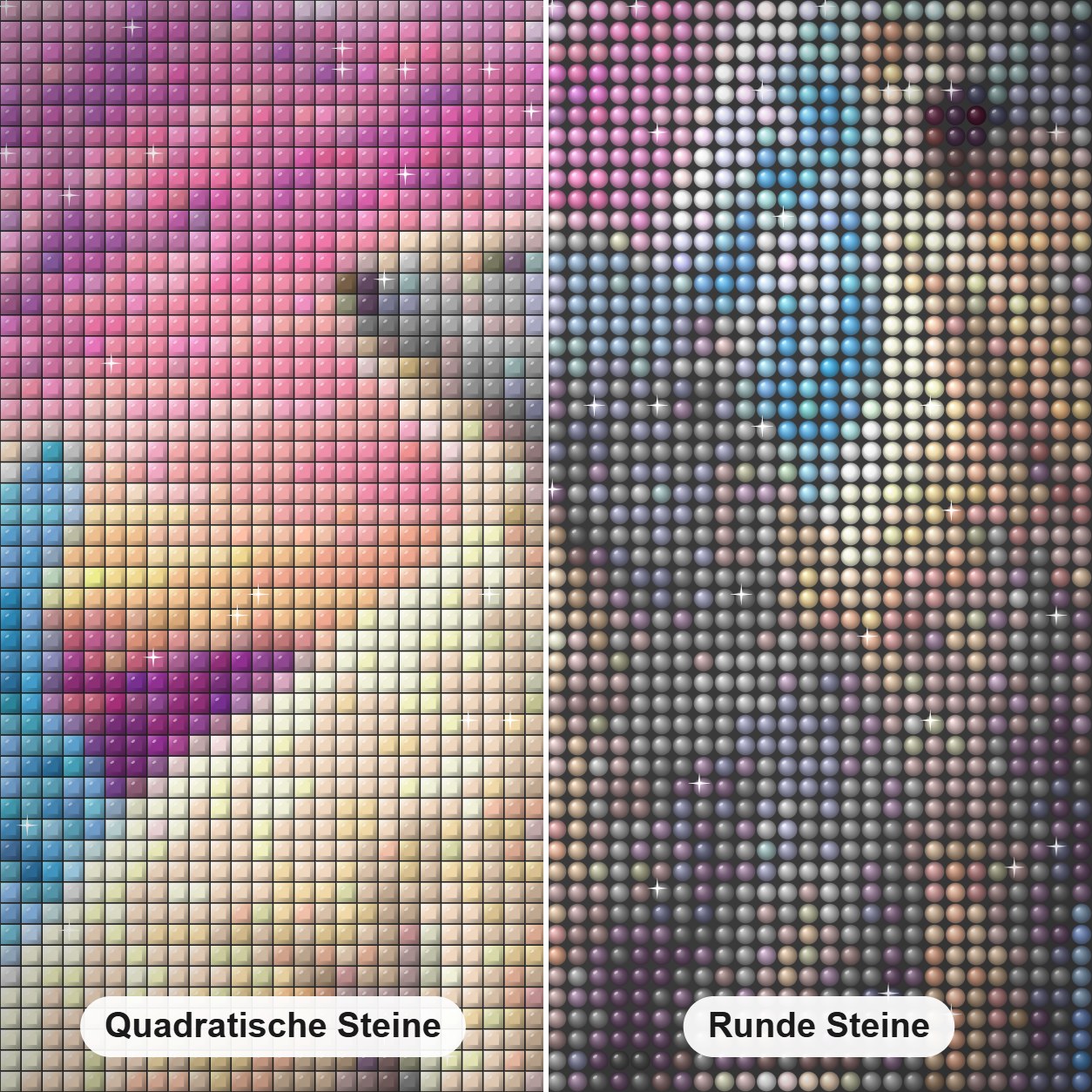 Eisbär Diamond Painting Nahaufnahme mit quadratischen und runden Steinen
