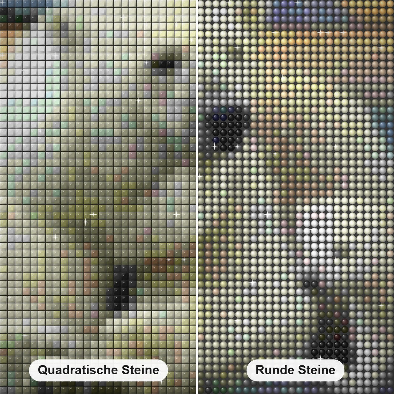 Eisbärenfamilie Diamond Painting Nahaufnahme mit quadratischen und runden Steinen