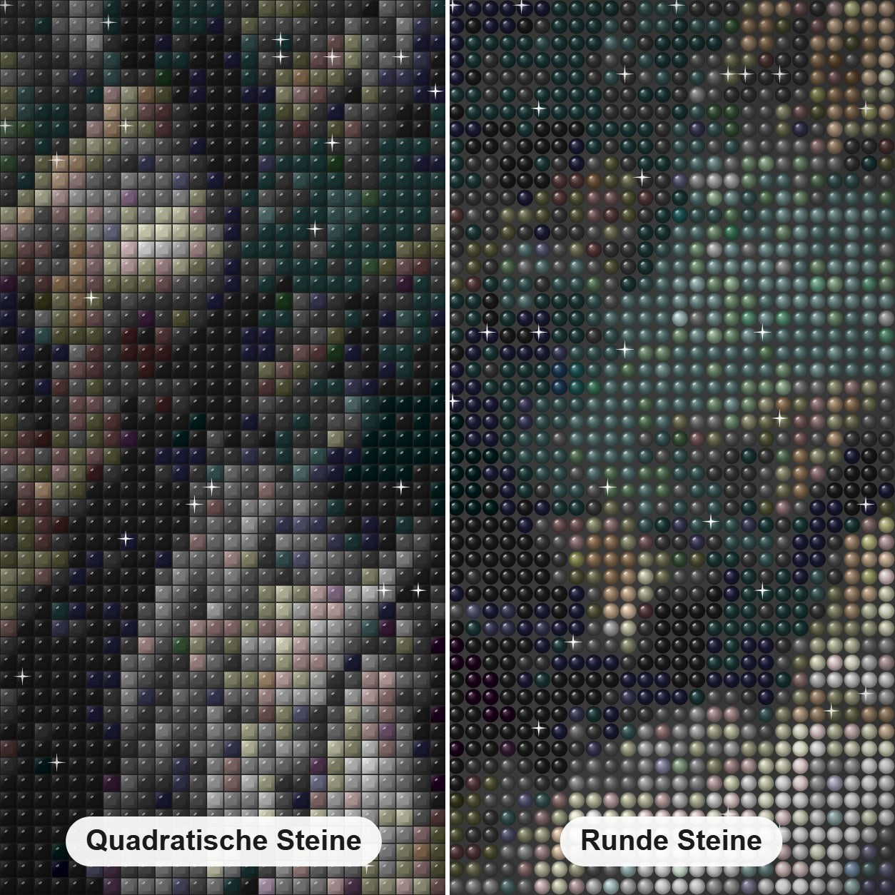 Eisberg-Türme über Grönland-Dorf Diamond Painting Nahaufnahme mit quadratischen und runden Steinen