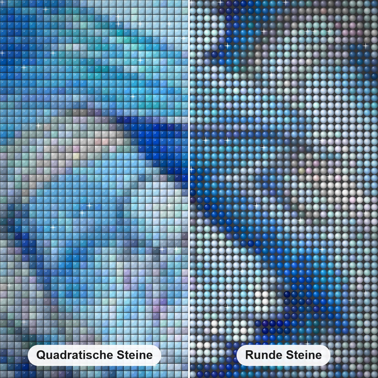 Eisdrache Diamond Painting Nahaufnahme mit quadratischen und runden Steinen