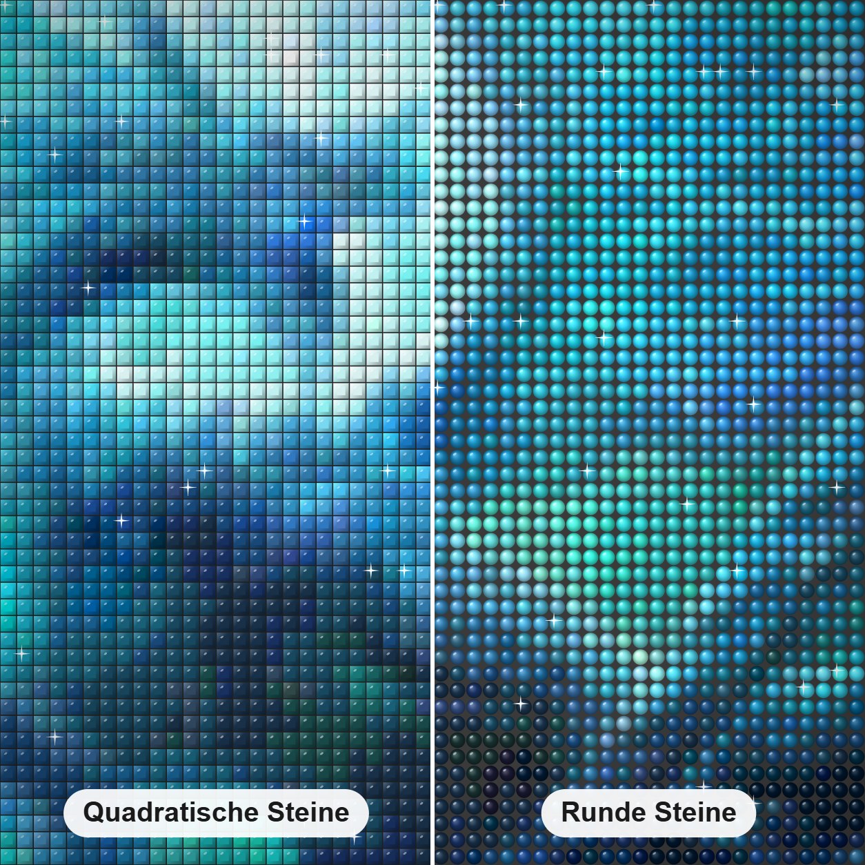 Eiskristalldrache Diamond Painting Nahaufnahme mit quadratischen und runden Steinen