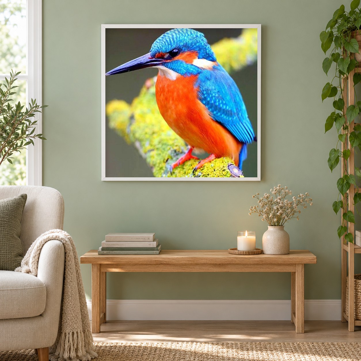 Eisvogel als gerahmtes Diamond Painting im Wohnzimmer