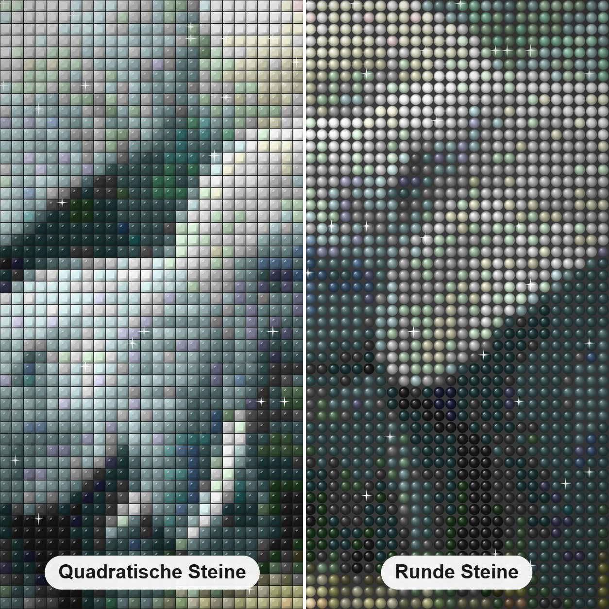 Elefantenfamilie Trinkwasser Diamond Painting Nahaufnahme mit quadratischen und runden Steinen