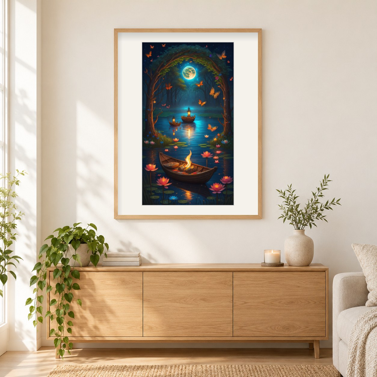 Verzauberter Abend als gerahmtes Diamond Painting im Wohnzimmer