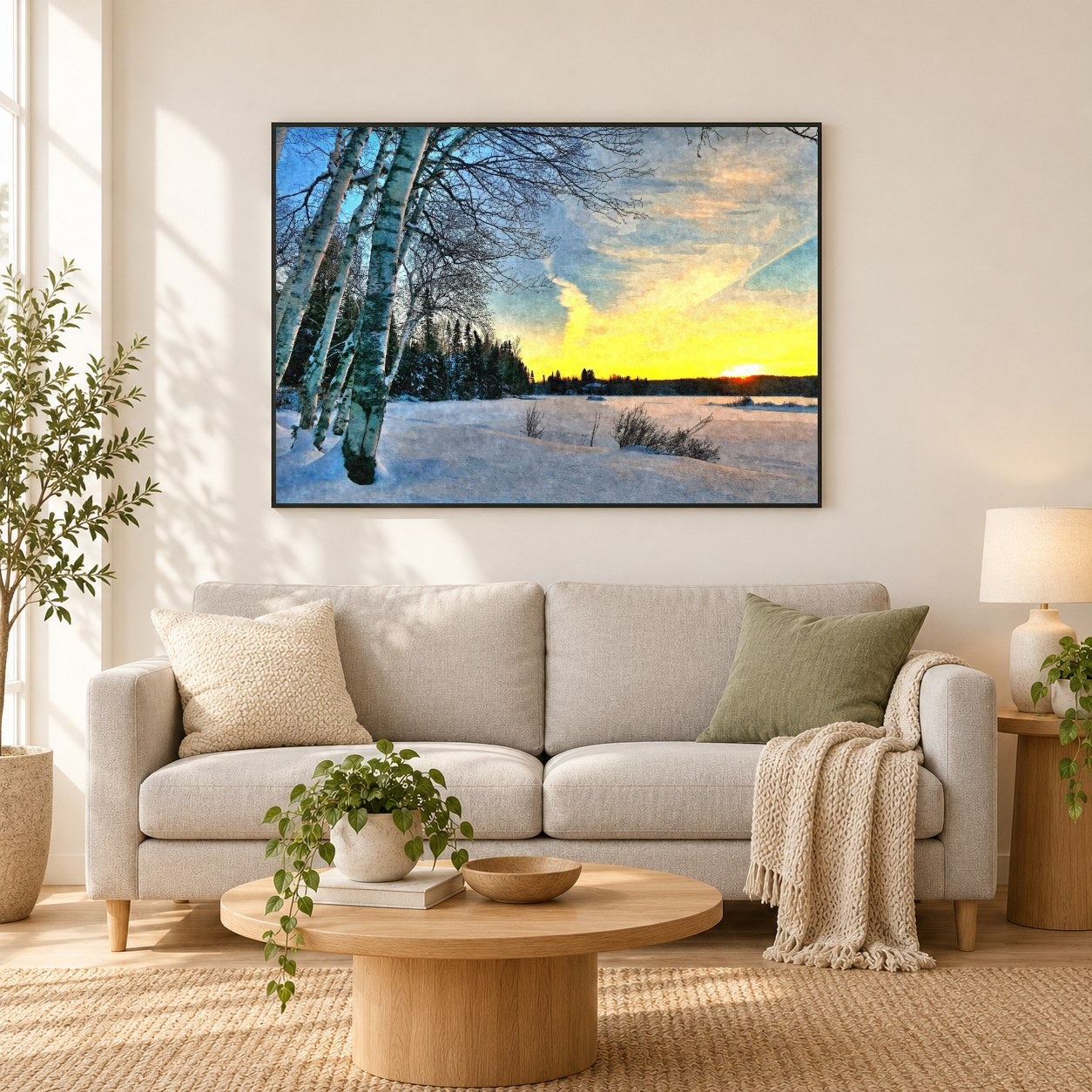 Ende eines Wintertages - Kunst des Denise Dundon als gerahmtes Diamond Painting im Wohnzimmer