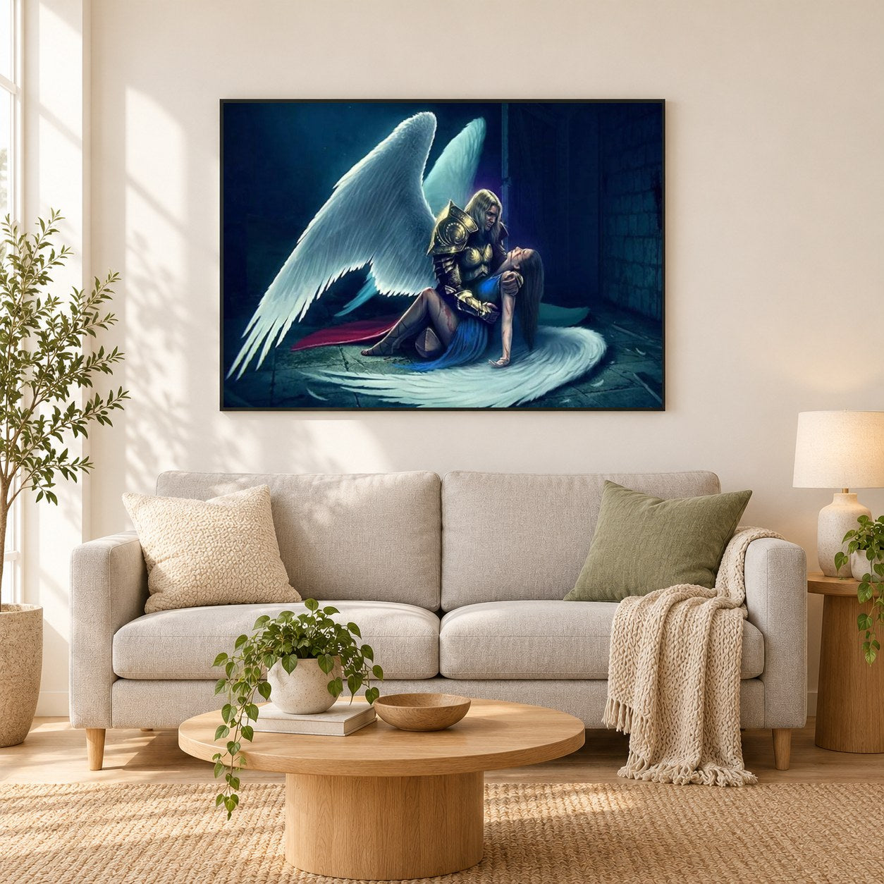 Engel Kerl & sterben Engel Mädchen als gerahmtes Diamond Painting im Wohnzimmer
