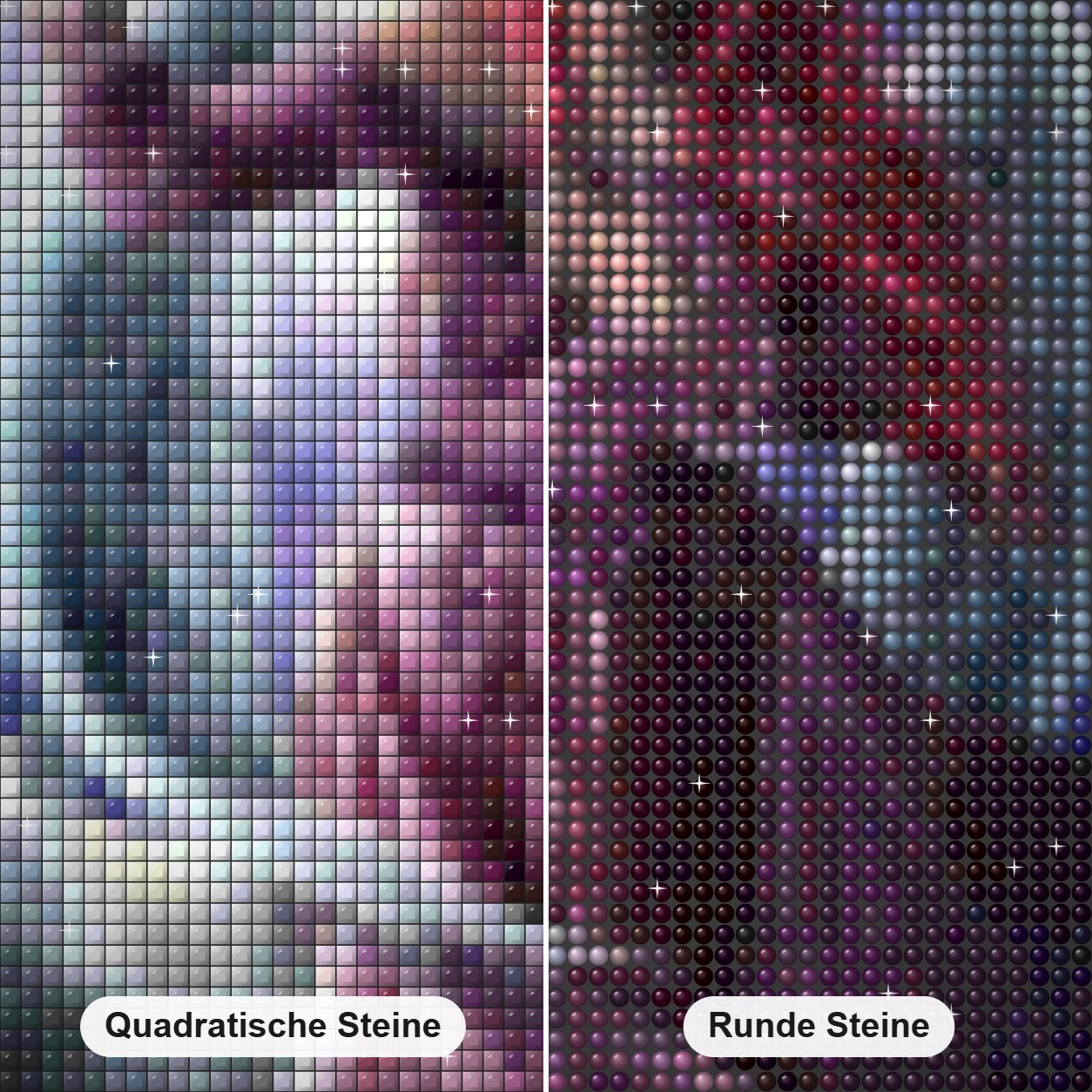 Engel Mädchen & weißer Wolf Diamond Painting Nahaufnahme mit quadratischen und runden Steinen