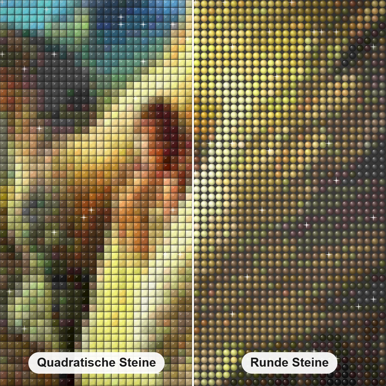 Engel & Pferd Diamond Painting Nahaufnahme mit quadratischen und runden Steinen