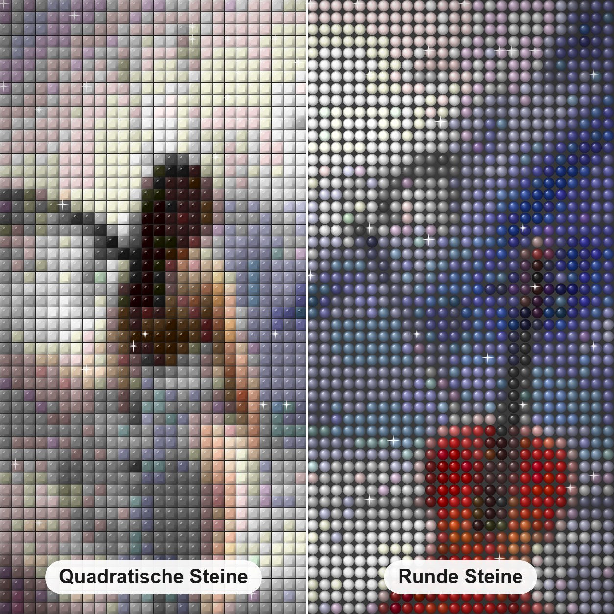 Engelsmädchen & Gitarre am Strand Diamond Painting Nahaufnahme mit quadratischen und runden Steinen