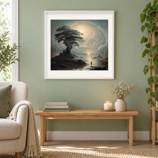 Eintritt in eine andere Welt als gerahmtes Diamond Painting im Wohnzimmer