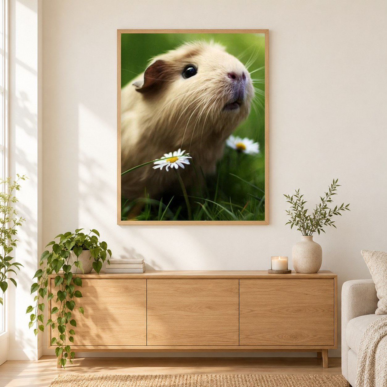 Entzückendes Meerschweinchen als gerahmtes Diamond Painting im Wohnzimmer
