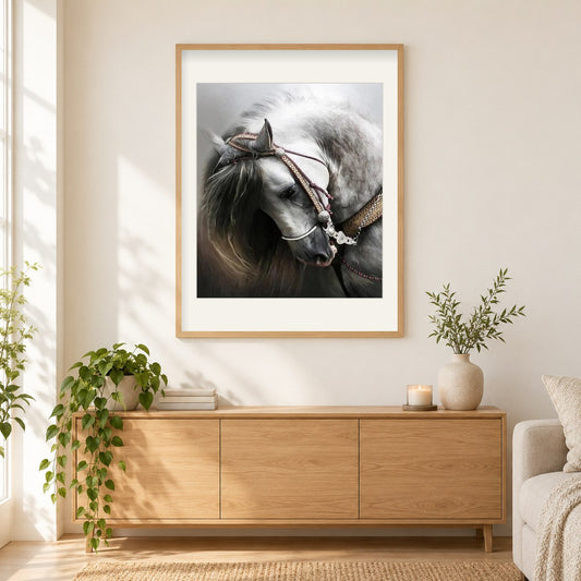 Entzückendes Pferd als gerahmtes Diamond Painting im Wohnzimmer