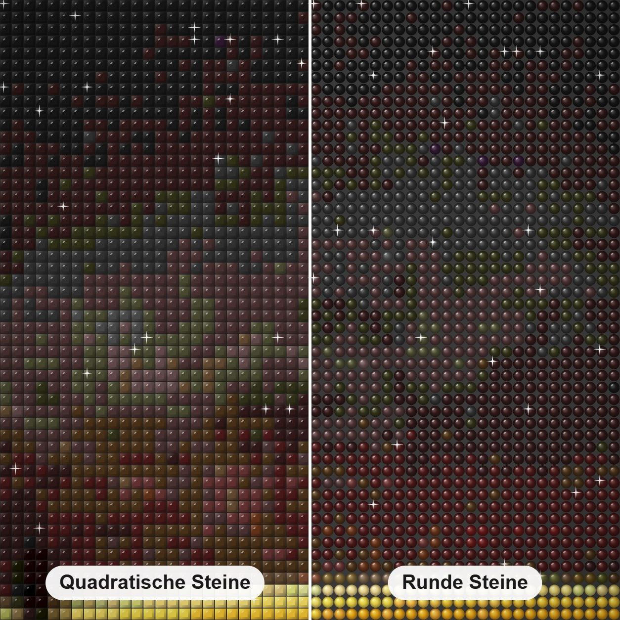 Erde eingehüllt in Luft Glow Diamond Painting Nahaufnahme mit quadratischen und runden Steinen