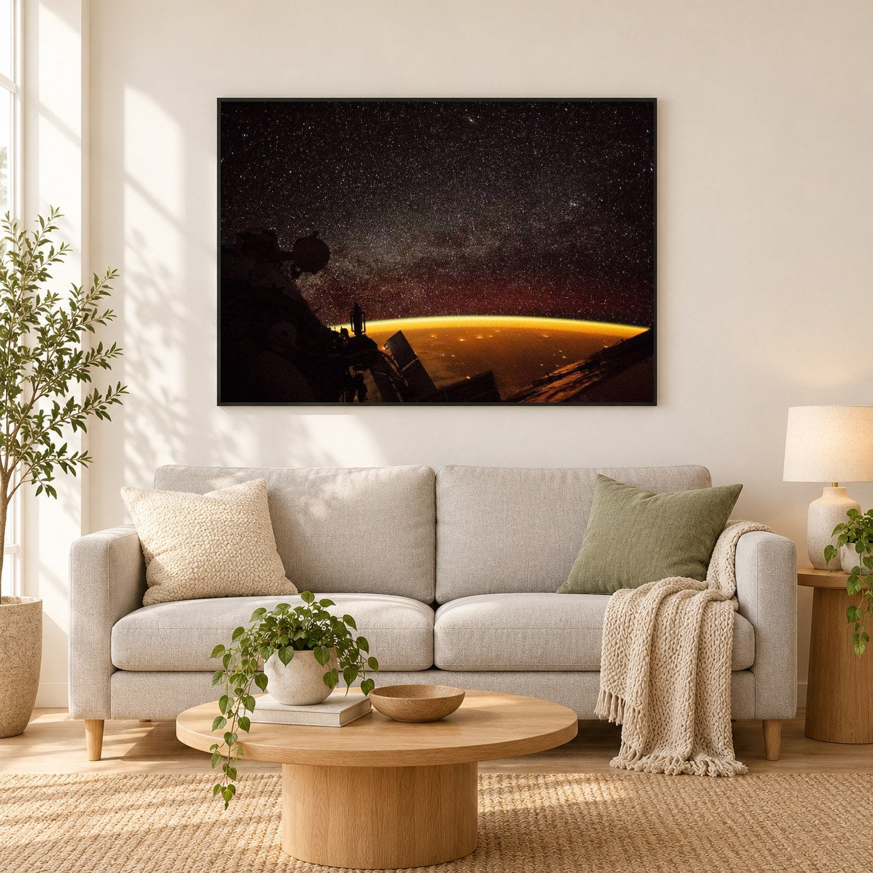 Erde eingehüllt in Luft Glow als gerahmtes Diamond Painting im Wohnzimmer