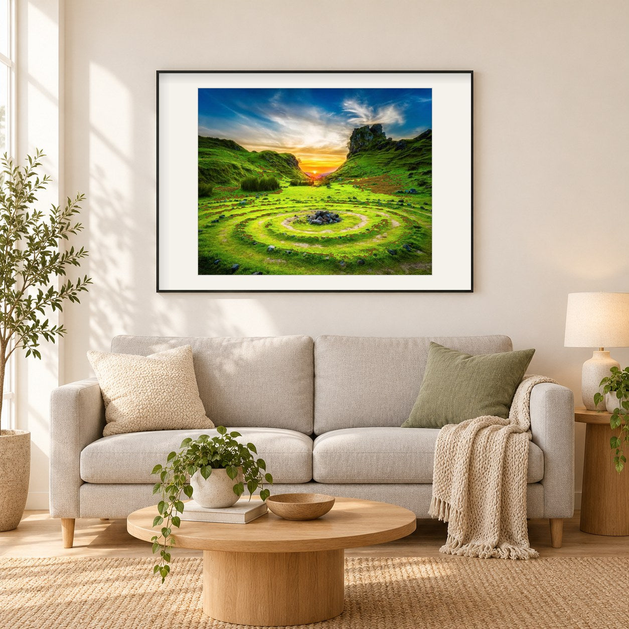 Erstaunliche Bergstation als gerahmtes Diamond Painting im Wohnzimmer