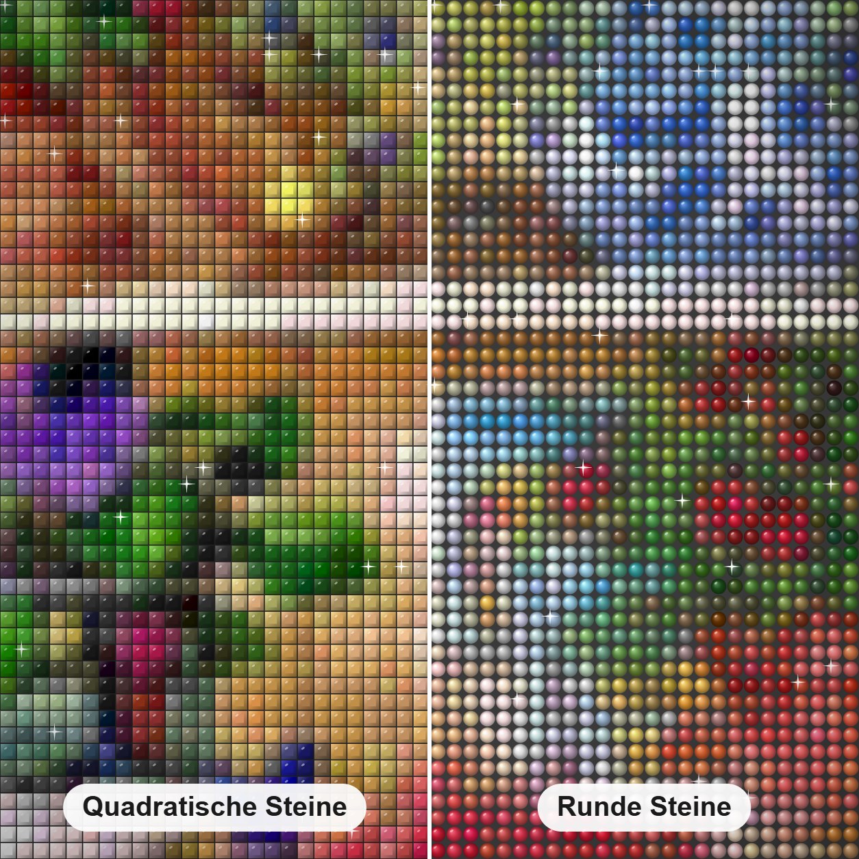 Erstaunliche Blumeneck Diamond Painting Nahaufnahme mit quadratischen und runden Steinen