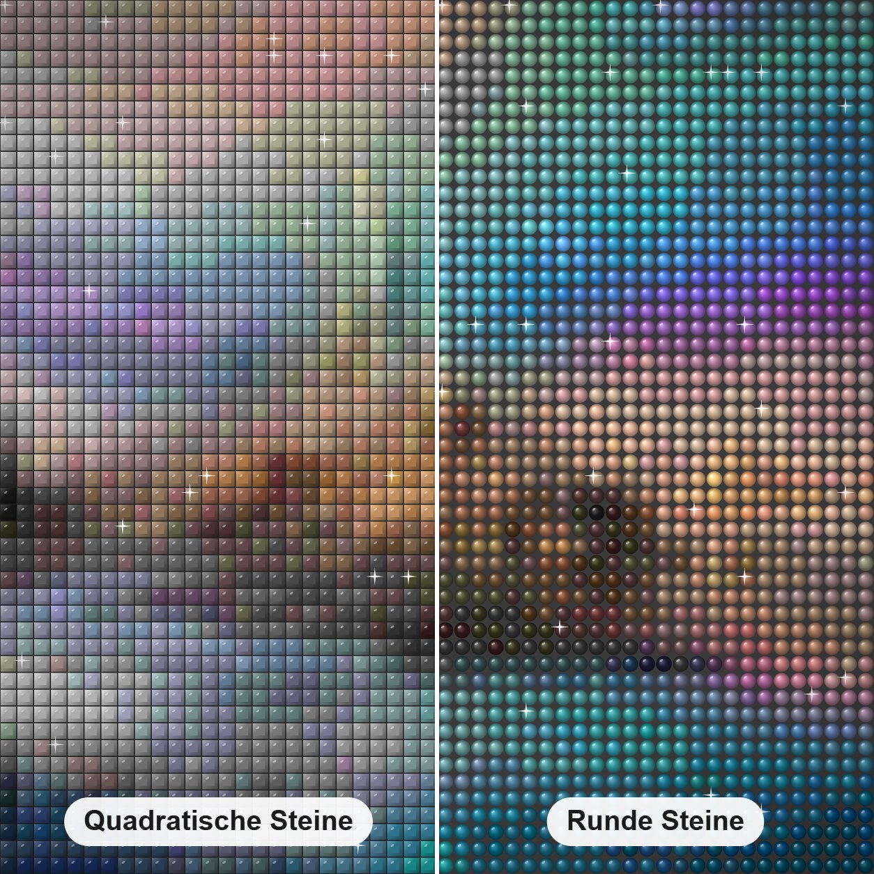Erstaunliche Landschaft mit buntem Himmel Diamond Painting Nahaufnahme mit quadratischen und runden Steinen