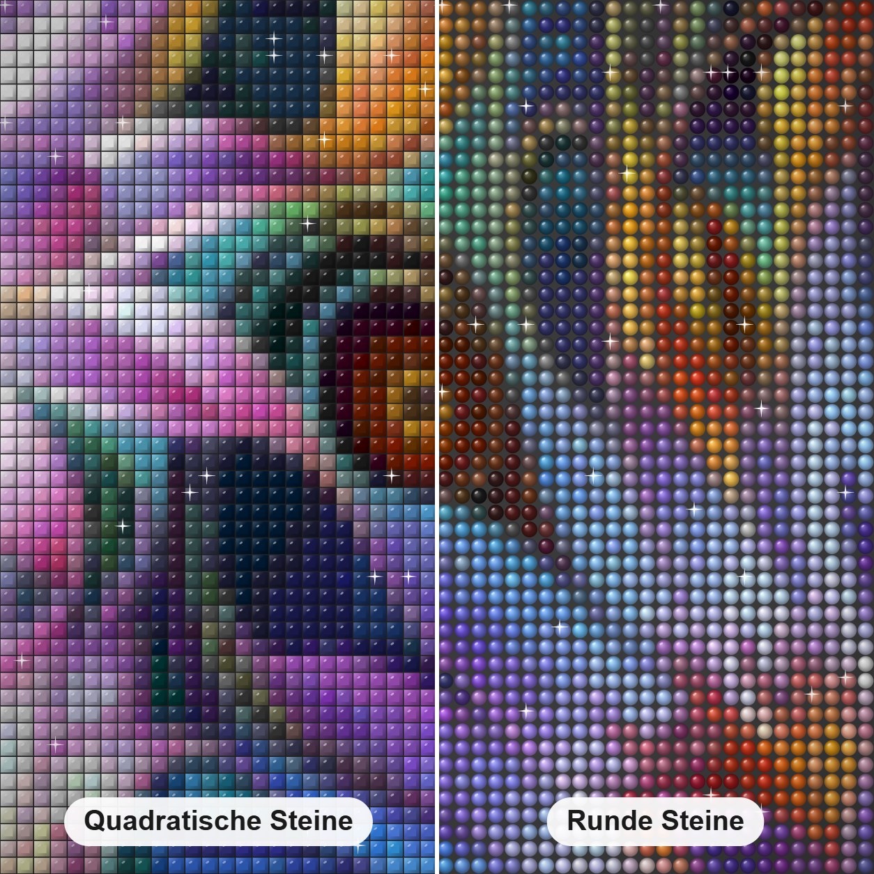 Erstaunliche Lotuskunst Diamond Painting Nahaufnahme mit quadratischen und runden Steinen