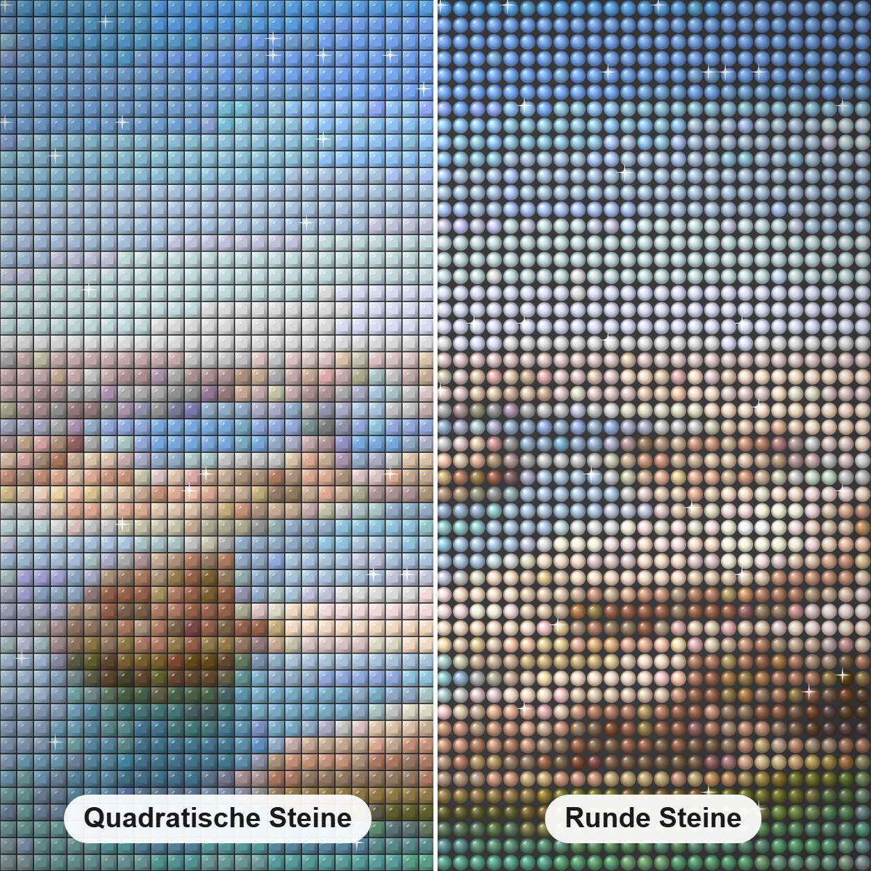 Erstaunliche Meer Dünen Diamond Painting Nahaufnahme mit quadratischen und runden Steinen