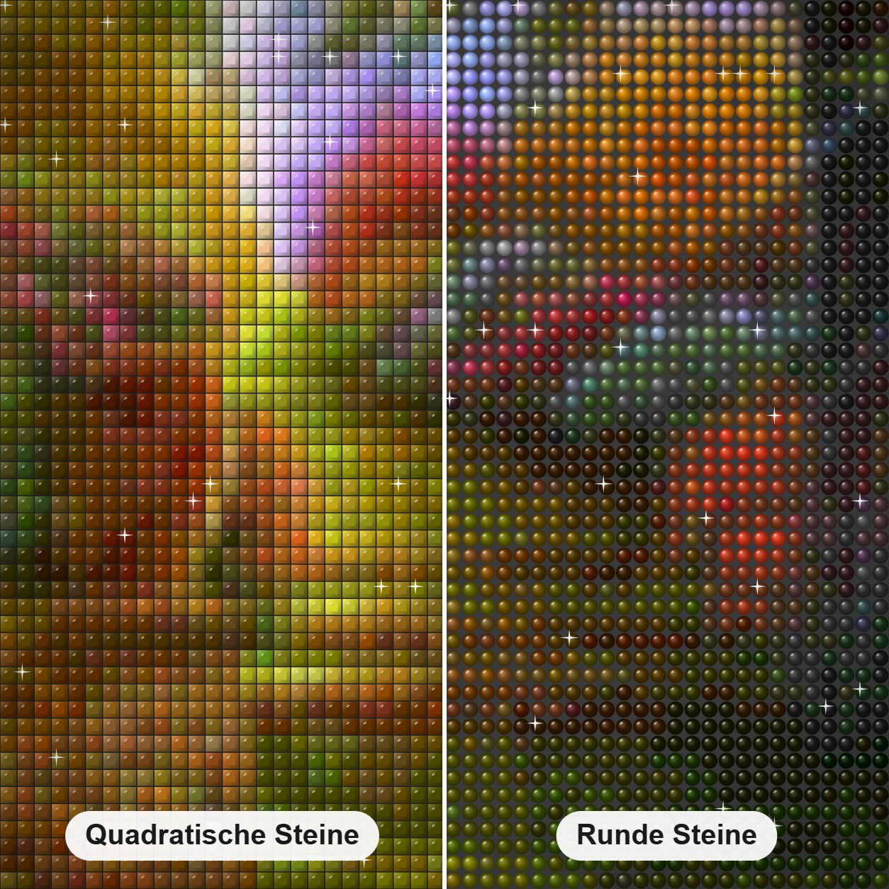 Erstaunlicher Gartensonnenschein Diamond Painting Nahaufnahme mit quadratischen und runden Steinen