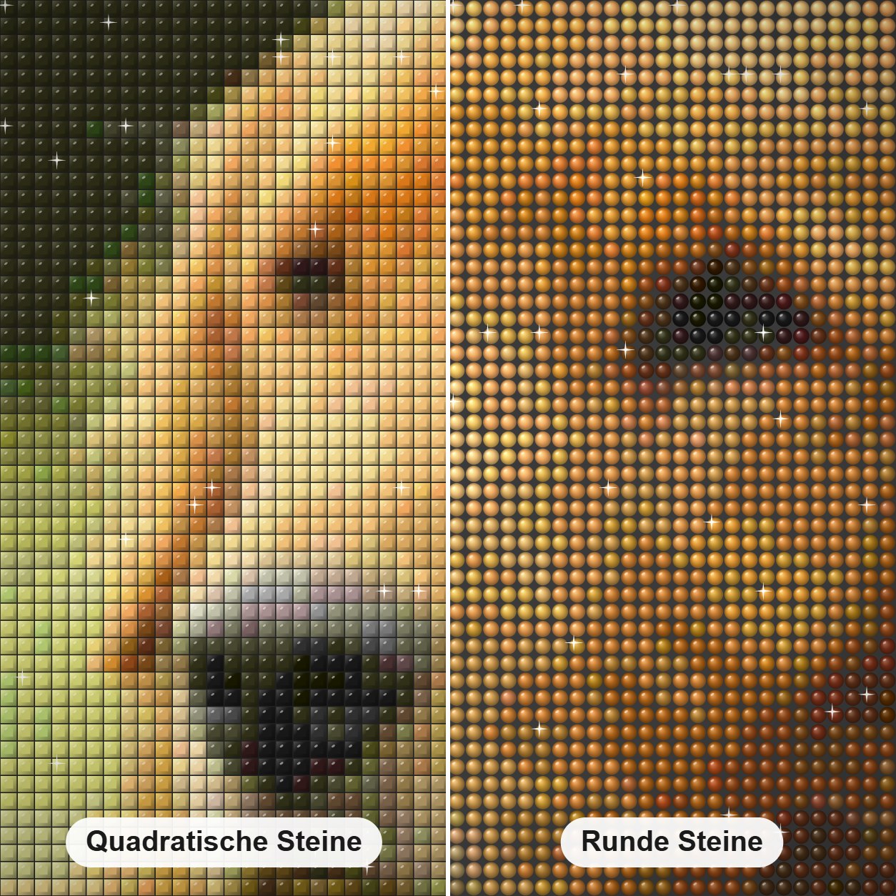 erstaunlicher Golden Retriever Diamond Painting Nahaufnahme mit quadratischen und runden Steinen