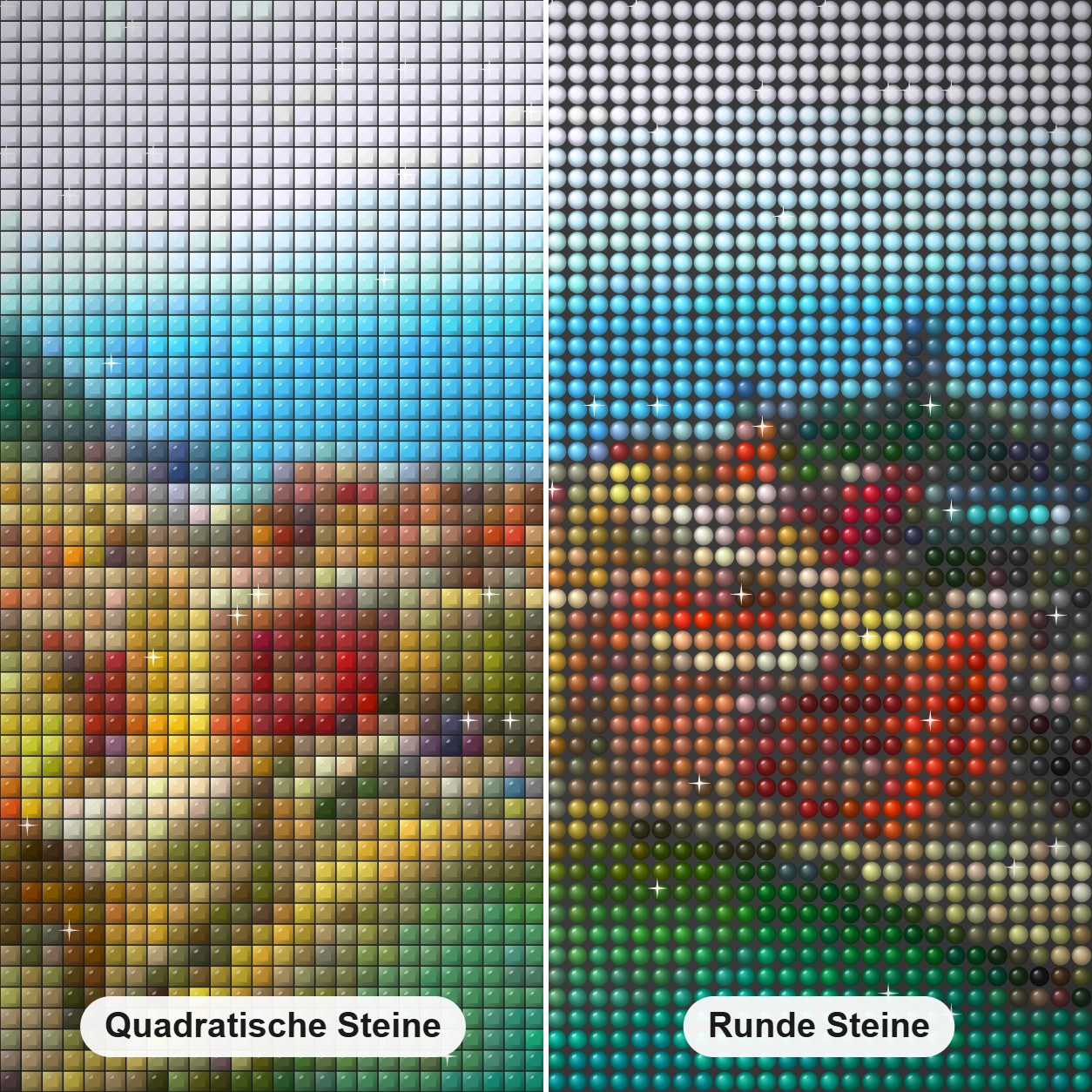 Erstaunlicher Touristenort in Europa Diamond Painting Nahaufnahme mit quadratischen und runden Steinen