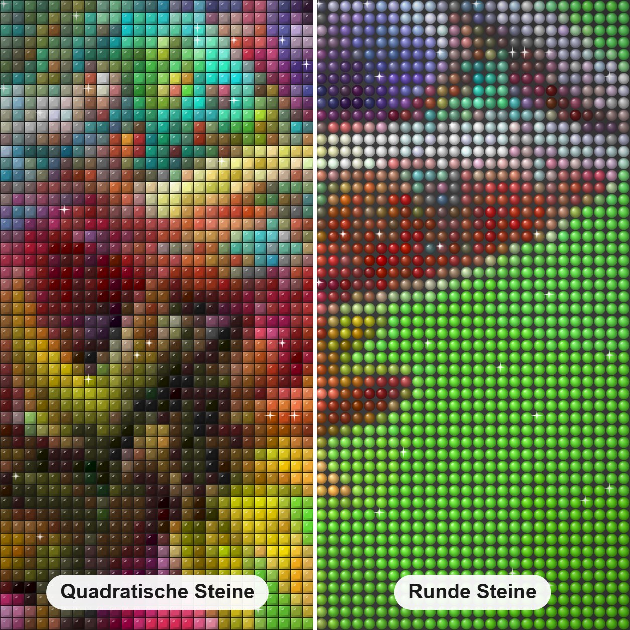 Erstaunliches Chamäleon Diamond Painting Nahaufnahme mit quadratischen und runden Steinen