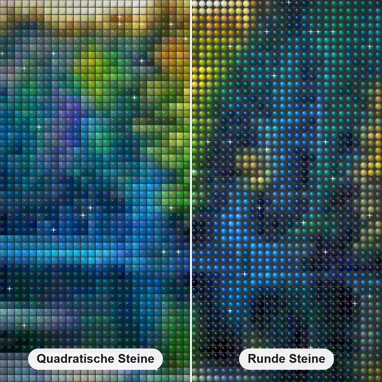 Erstaunliches Natur Reflexions-Mal-Kit Diamond Painting Nahaufnahme mit quadratischen und runden Steinen