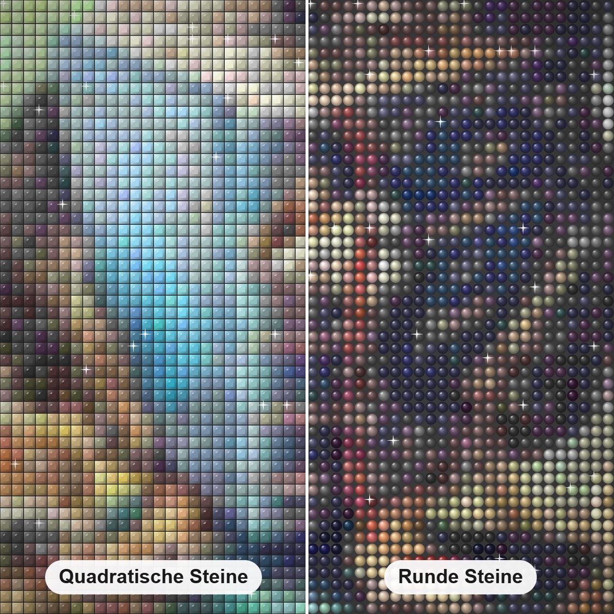 Eule lieste Buch Diamond Painting Nahaufnahme mit quadratischen und runden Steinen