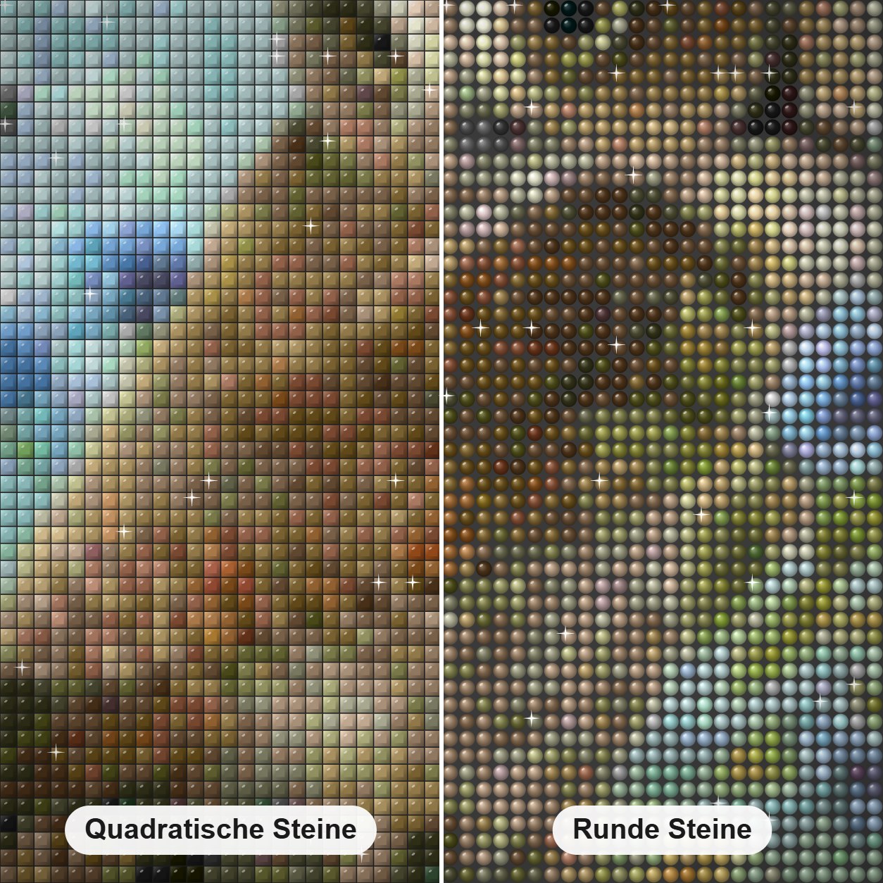 Eule & Schmetterlinge Diamond Painting Nahaufnahme mit quadratischen und runden Steinen