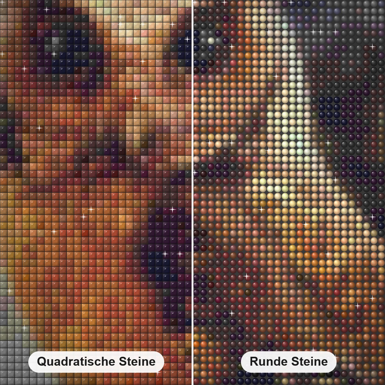 Eulenschönheit Diamond Painting Nahaufnahme mit quadratischen und runden Steinen