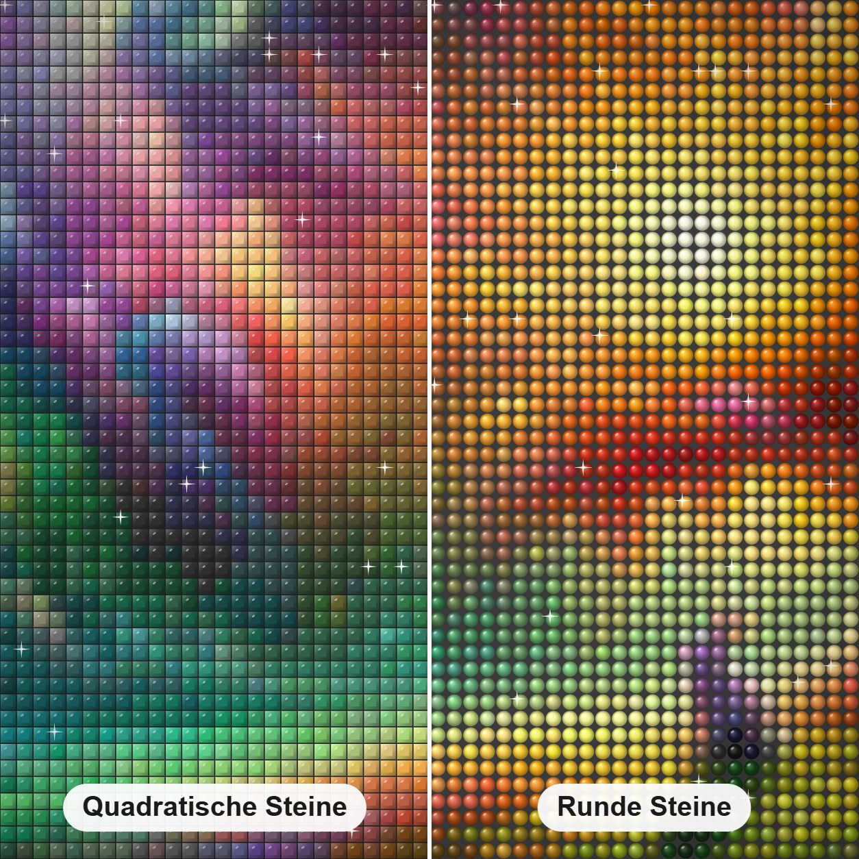 Die Geheimnisse des mystischen Waldes erkunden Diamond Painting Nahaufnahme mit quadratischen und runden Steinen