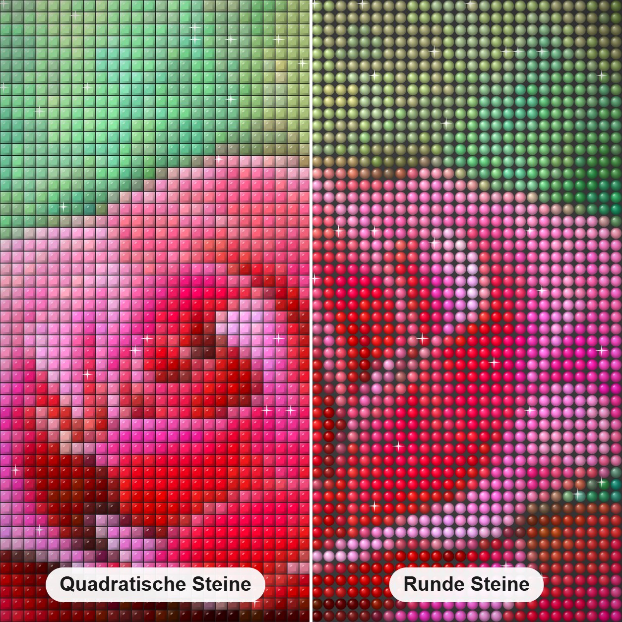 Exquisite rosa Rose - Kunst des Denise Dundon Diamond Painting Nahaufnahme mit quadratischen und runden Steinen