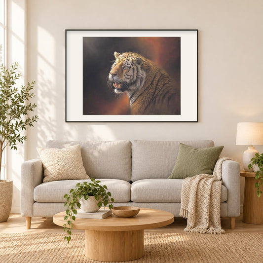 Das Auge des Sturmes - Kunst des Eric Wilson als gerahmtes Diamond Painting im Wohnzimmer