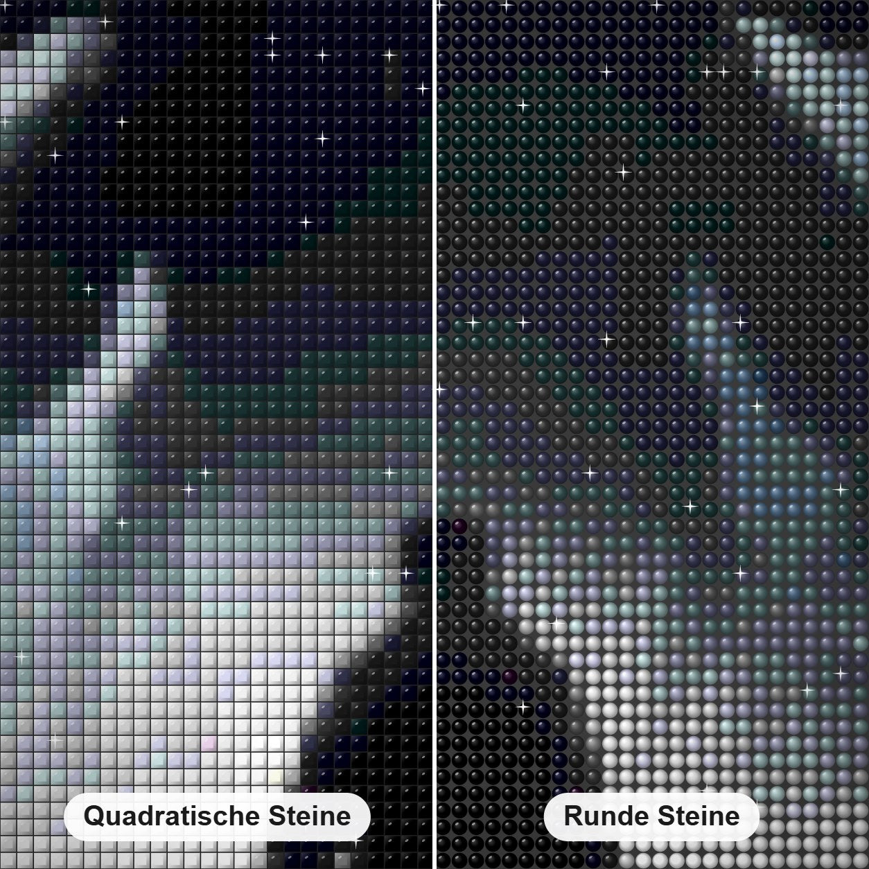 Stelle dich deiner Angst Diamond Painting Nahaufnahme mit quadratischen und runden Steinen