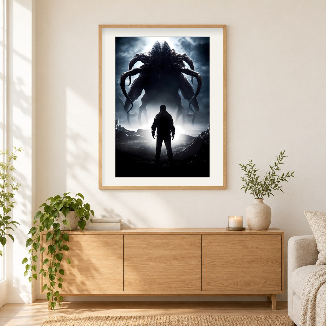 Stelle dich deiner Angst als gerahmtes Diamond Painting im Wohnzimmer